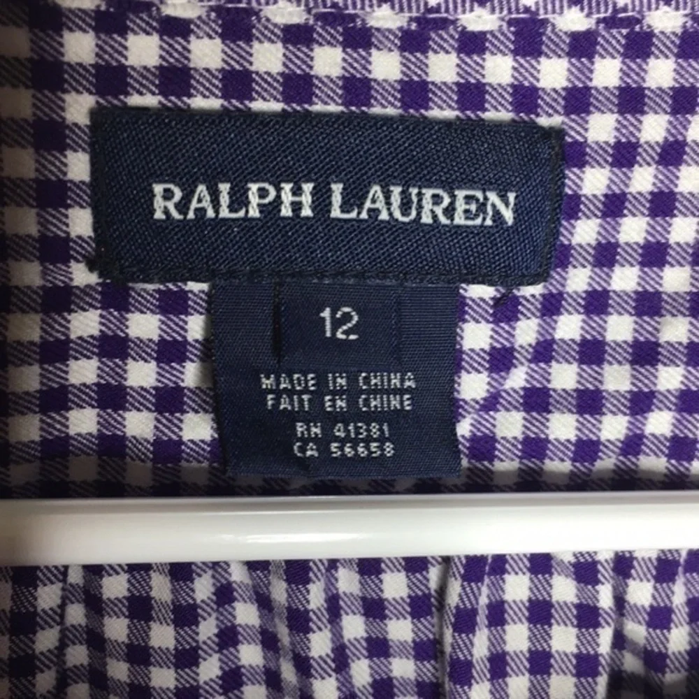 RALPH LAUREN purple & white gingham pintuck dress